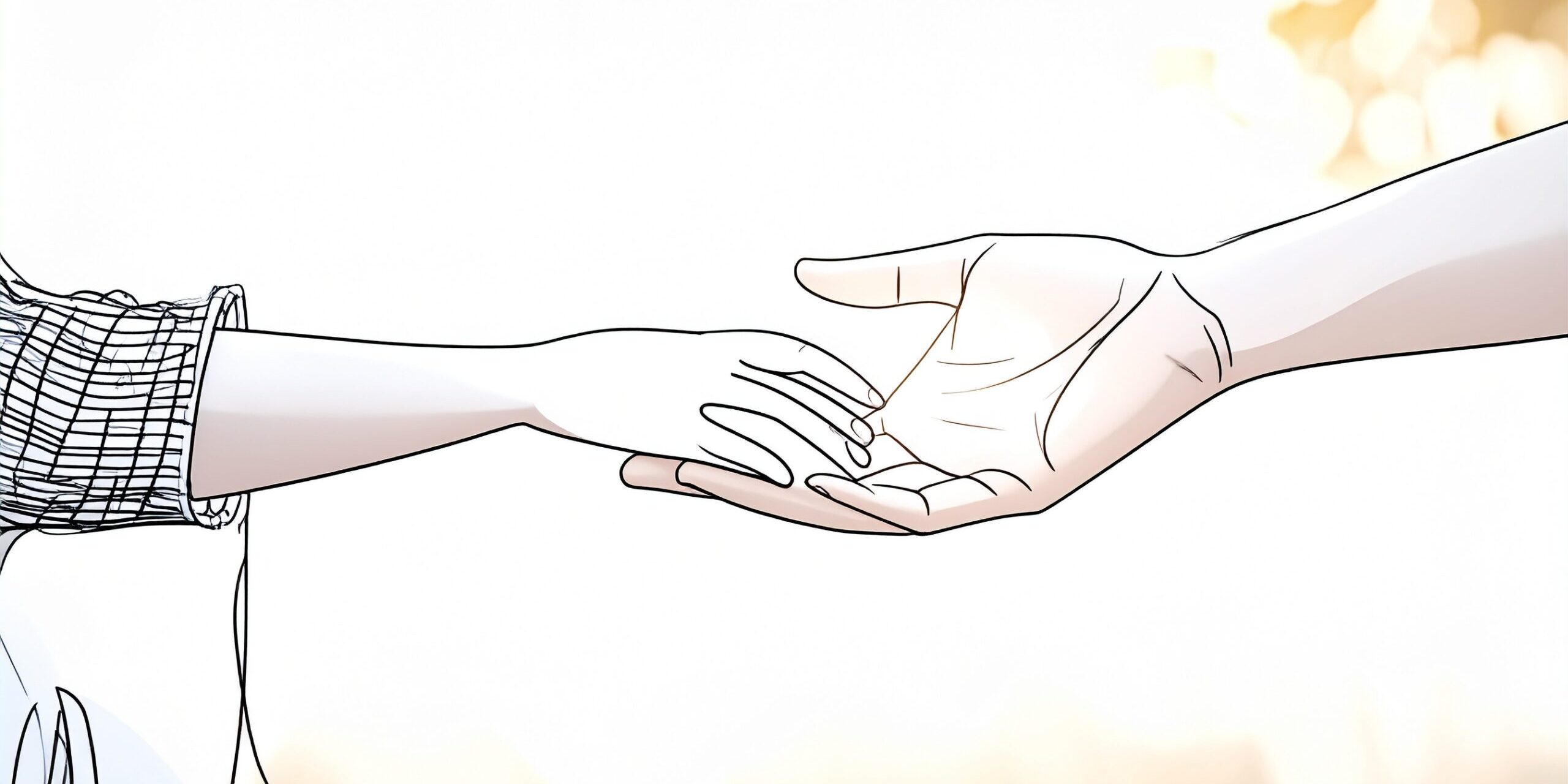 Die Hand eines Erwachsenen berührt sanft die Hand eines Kindes – keine starke Geste, sondern ein ruhiger, unterstützender Kontakt. Kein Zwang, keine Aktion – nur Dasein.